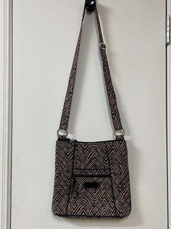 Vera Bradley Handbags - Vera Bradley Brown Black Zebra Pattern Cotton Crossbody Purse Bag
